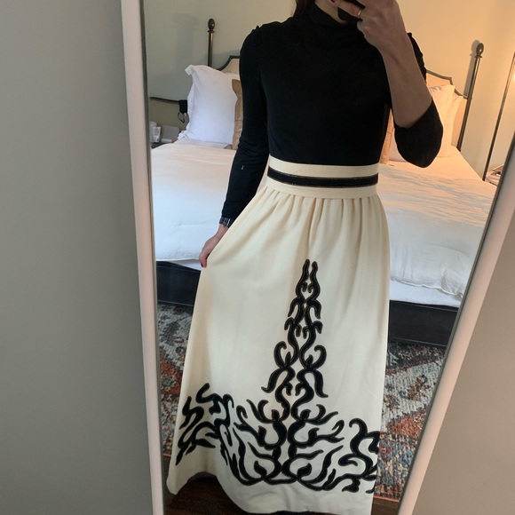 VTG 60s maxi floor length mock neck dress with matching belt - Picture 2 of 6